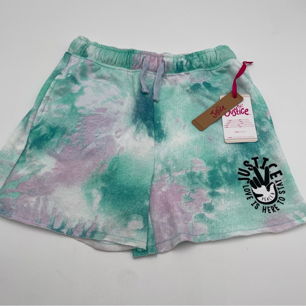 Justice Girls Shorts Size 10 Dolphin Blue Green Tye Die Peace Love Knit